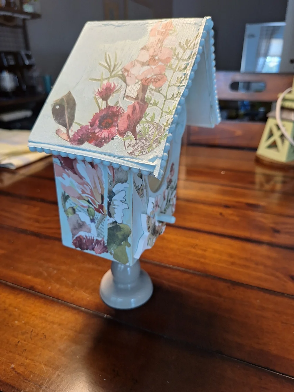 Light Blue Floral Accent Wall Clock with Pedestal Base